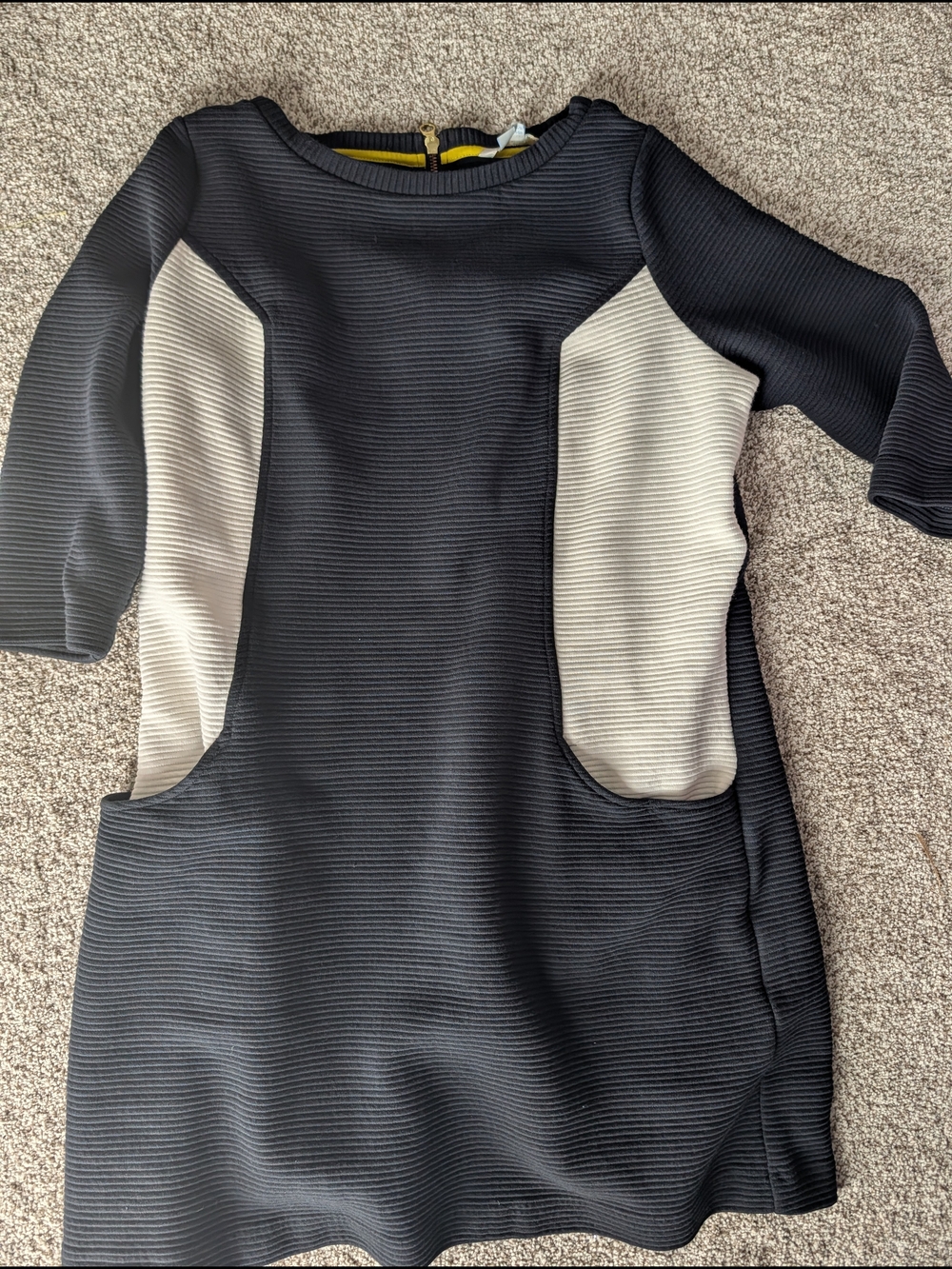 Boden Mod Colorblock Pocket Dress Black Ivory Textured Knit